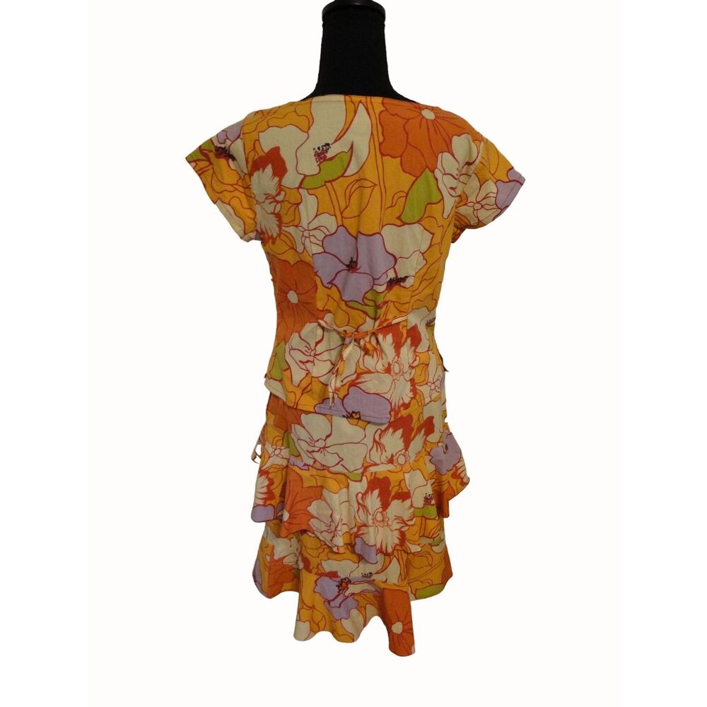 Globe Trotter Bali Top Skirt Set XL L Orange Beaded Snap Ruffle Rayon 2pc Boho - Picture 3 of 13